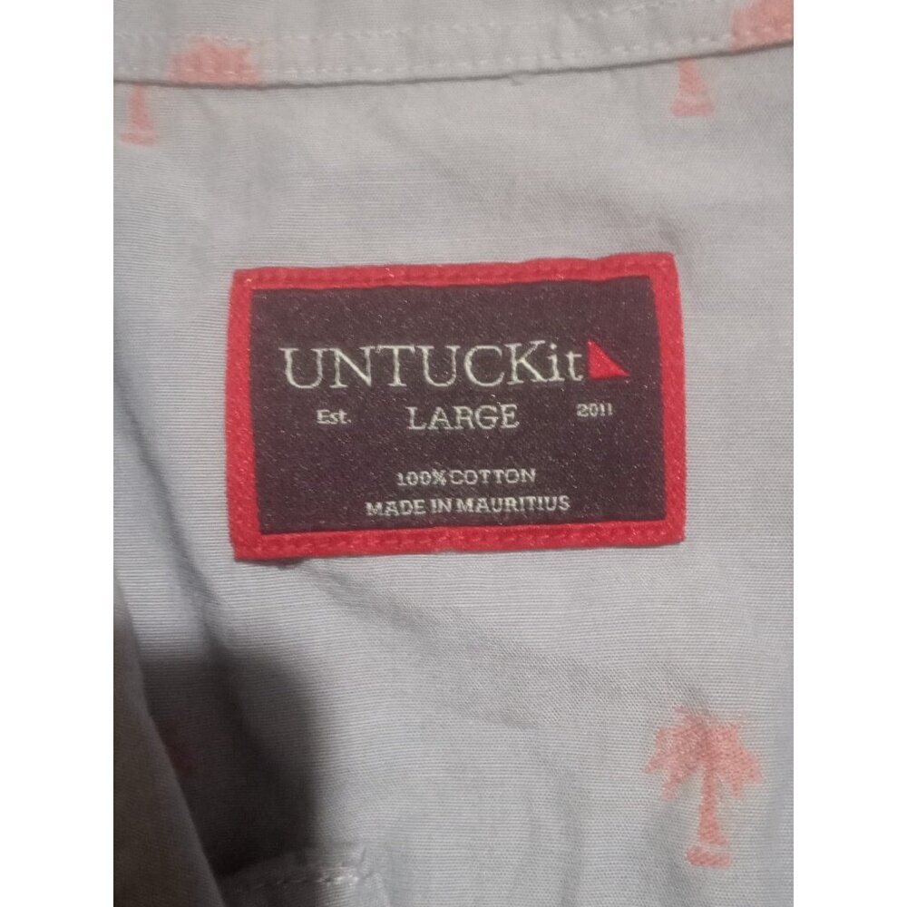 UNTUCKit Men's Light Blue Short Sleeve Hamilton Button Down Shirt Palm Tree Sz L - Picture 9 of 12